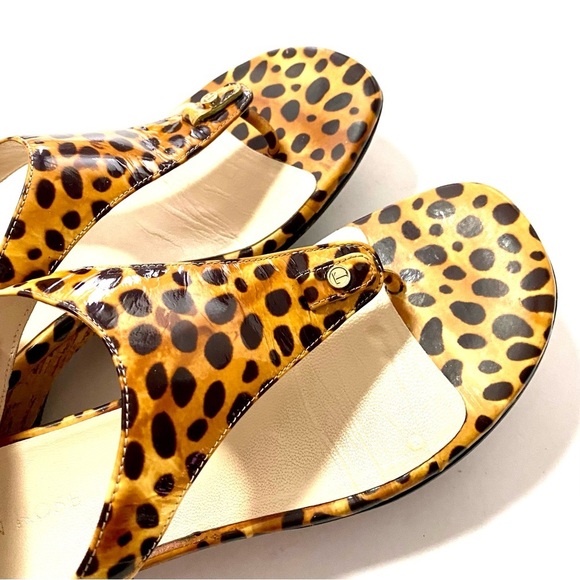 Taryn Rose Kat Low-Wedge Thong Sandals 8.5 Patent Leather Leopard Animal Print - Picture 6 of 15